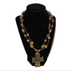 Vintage Goldtone Cross on 10 Inch Beaded Choker